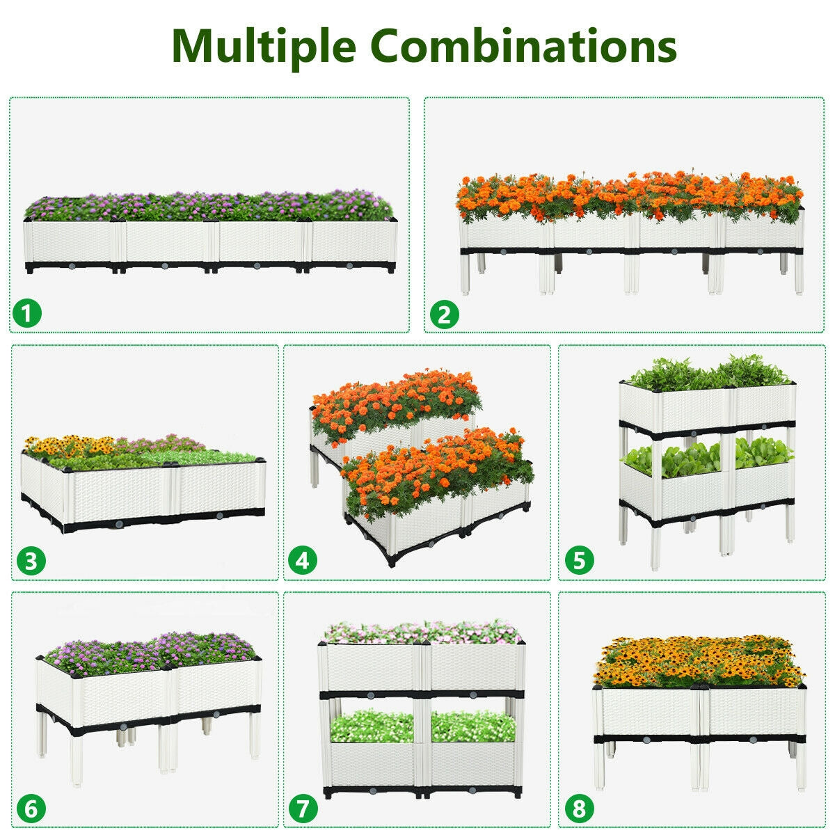 Ensemble de 4 jardinières surélevées pour fleurs, légumes et herbes aromatiques - Blanc