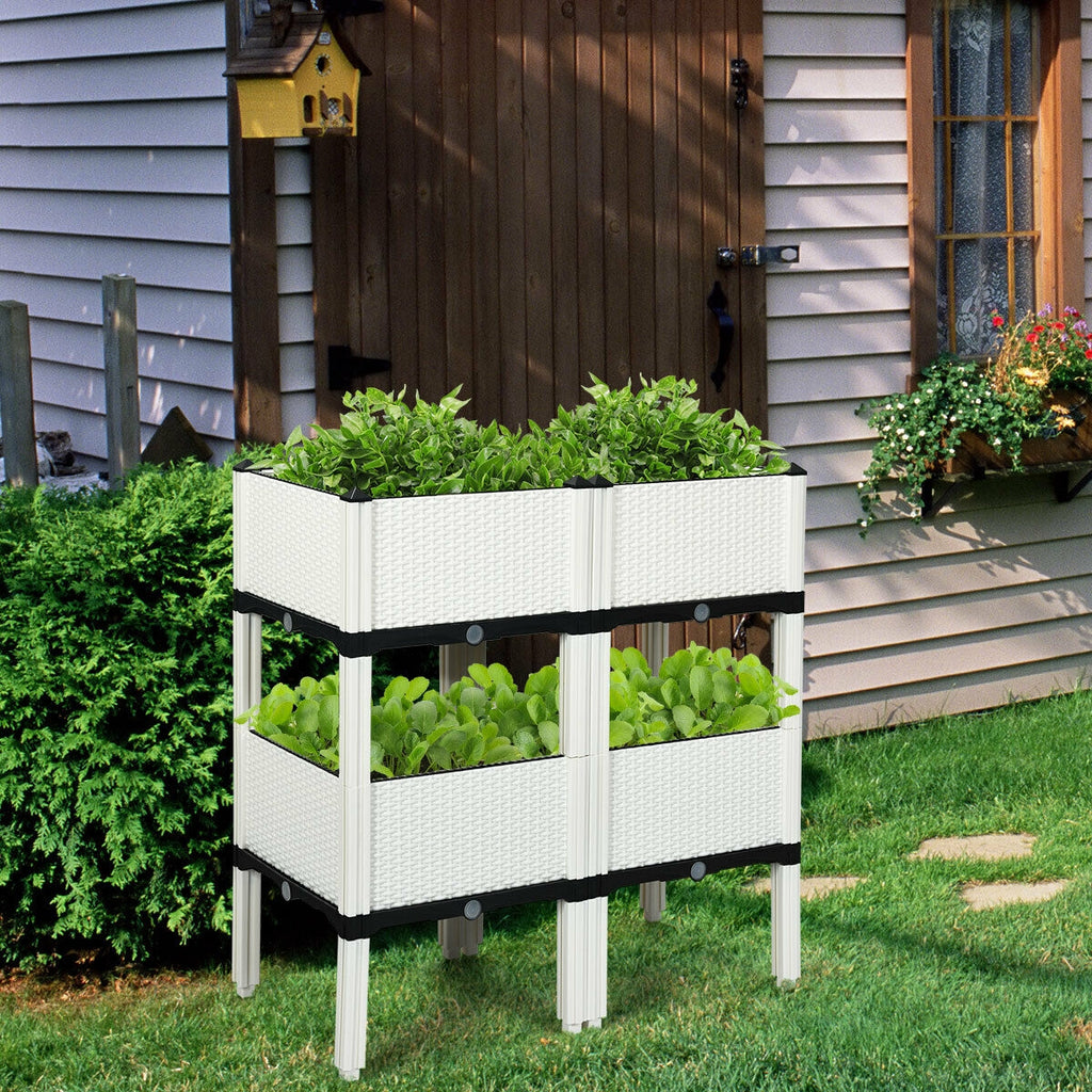 Ensemble de 4 jardinières surélevées pour fleurs, légumes et herbes aromatiques - Blanc