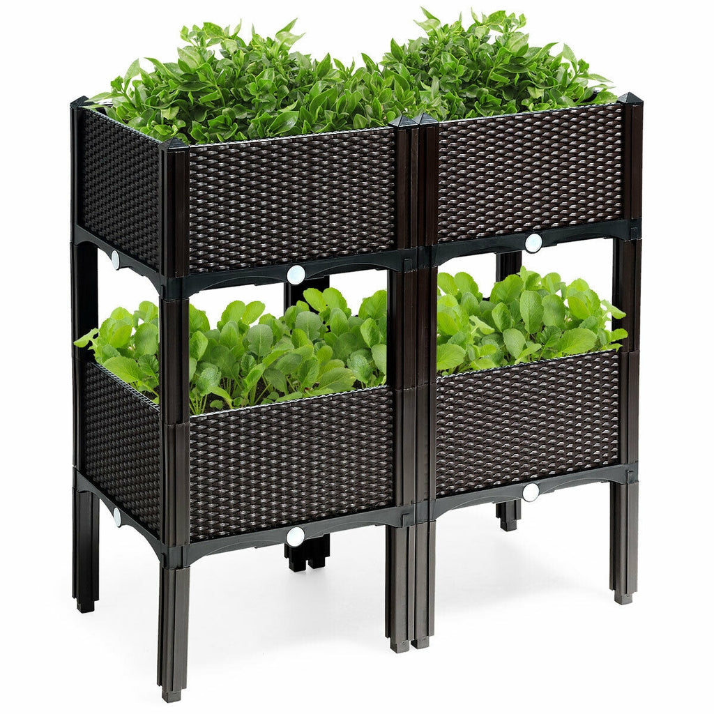 Lot de 4 jardinières surélevées pour fleurs, légumes et herbes aromatiques - Marron