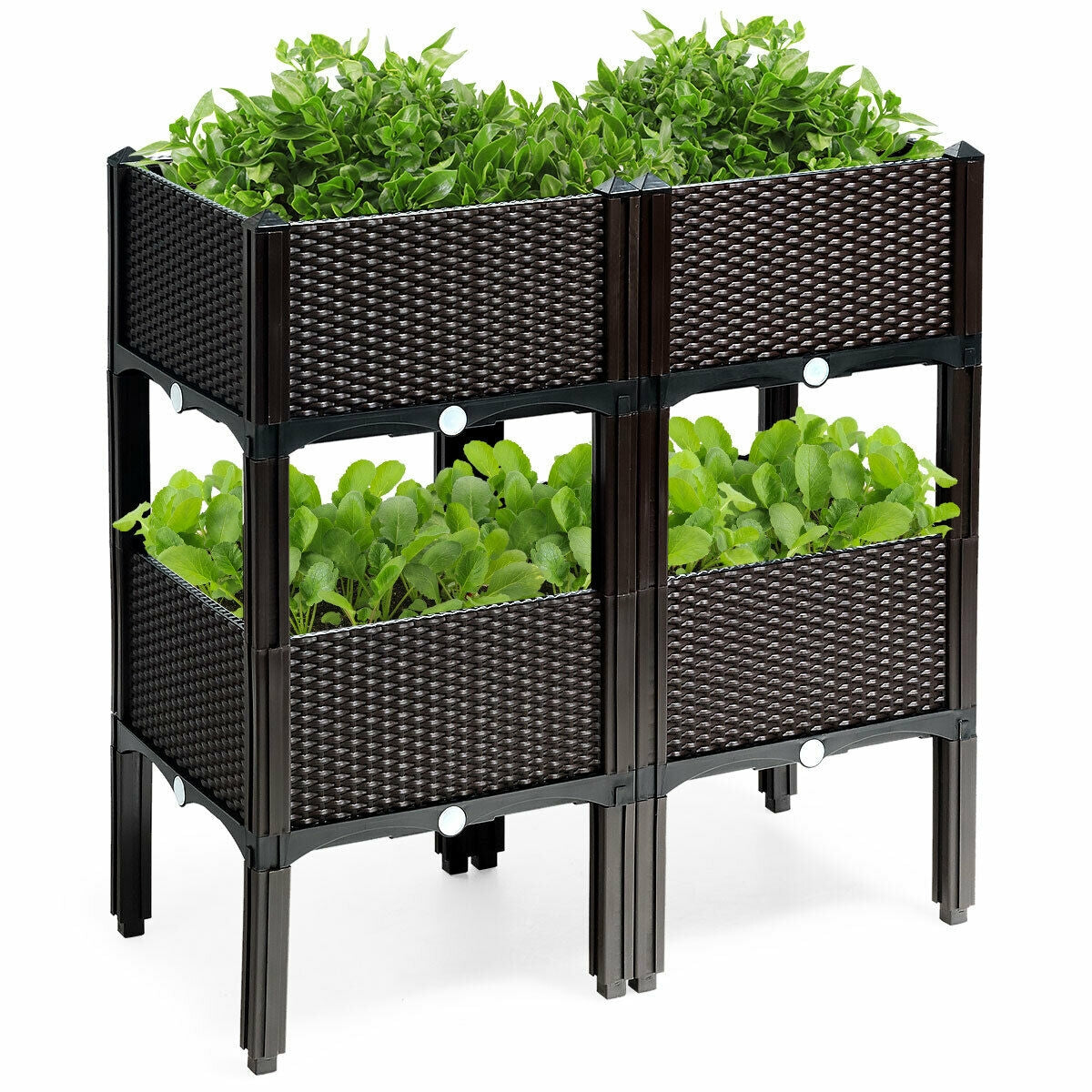 Lot de 4 jardinières surélevées pour fleurs, légumes et herbes aromatiques - Marron
