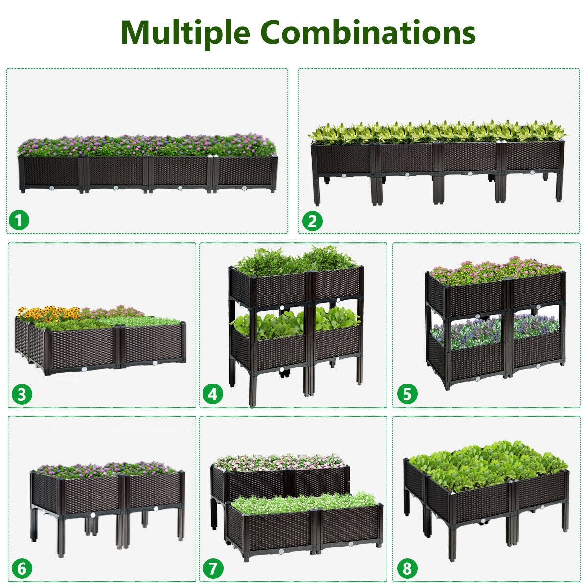 Lot de 4 jardinières surélevées pour fleurs, légumes et herbes aromatiques - Marron