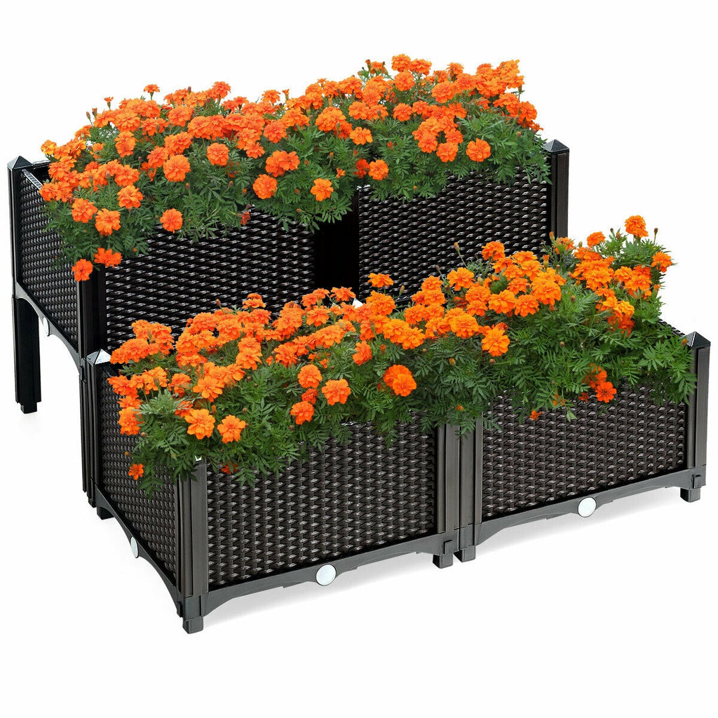 Lot de 4 jardinières surélevées pour fleurs, légumes et herbes aromatiques - Marron