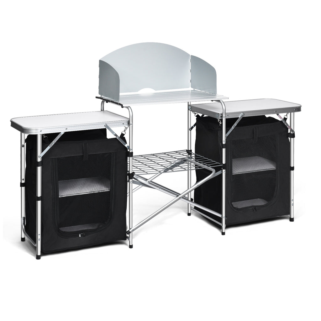 Table de camping pliante avec organisateur de rangement - Noir