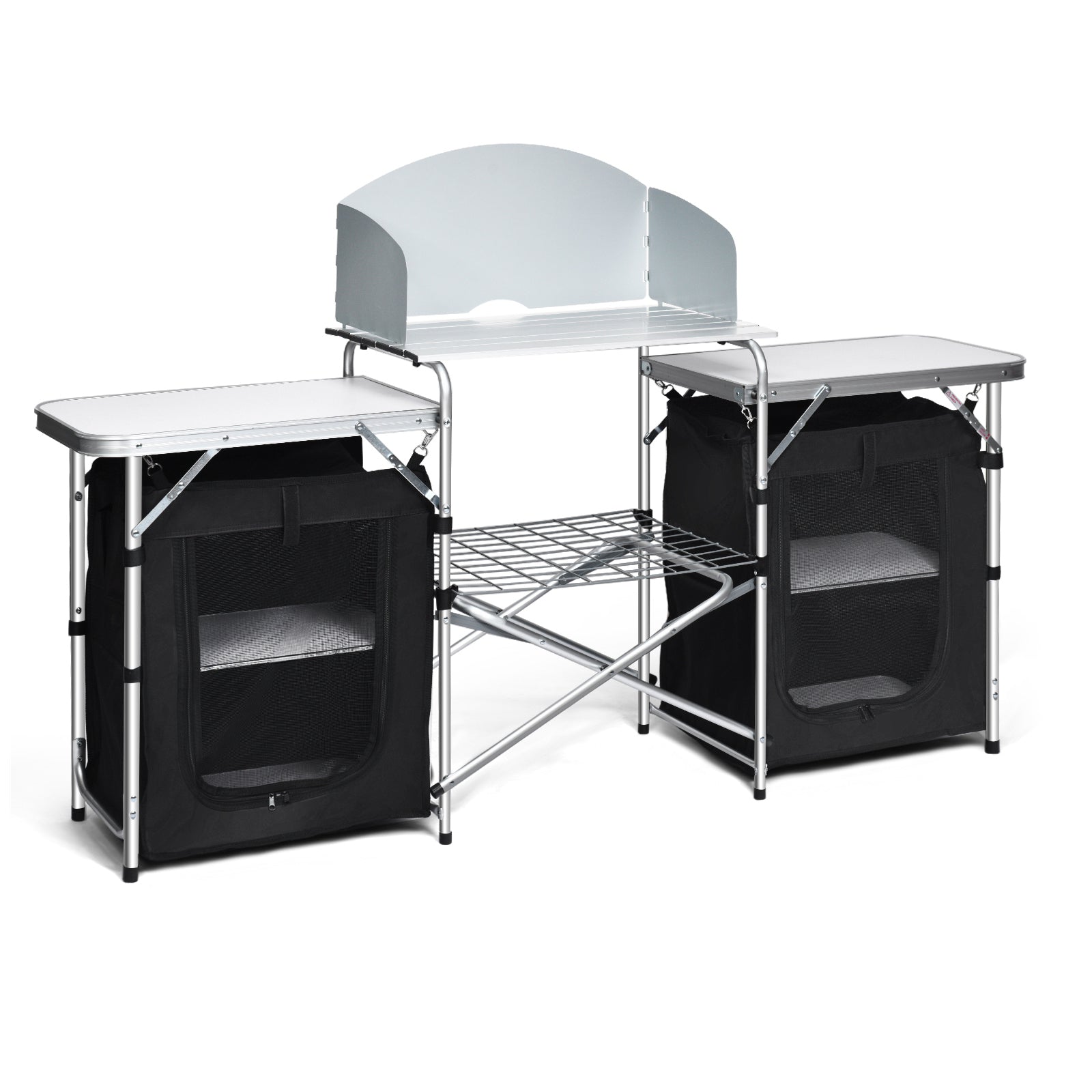 Table de camping pliante avec organisateur de rangement - Noir