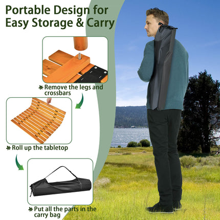 Folding Outdoor Camping Table with Carrying Bag for Picnics and Party-Natural