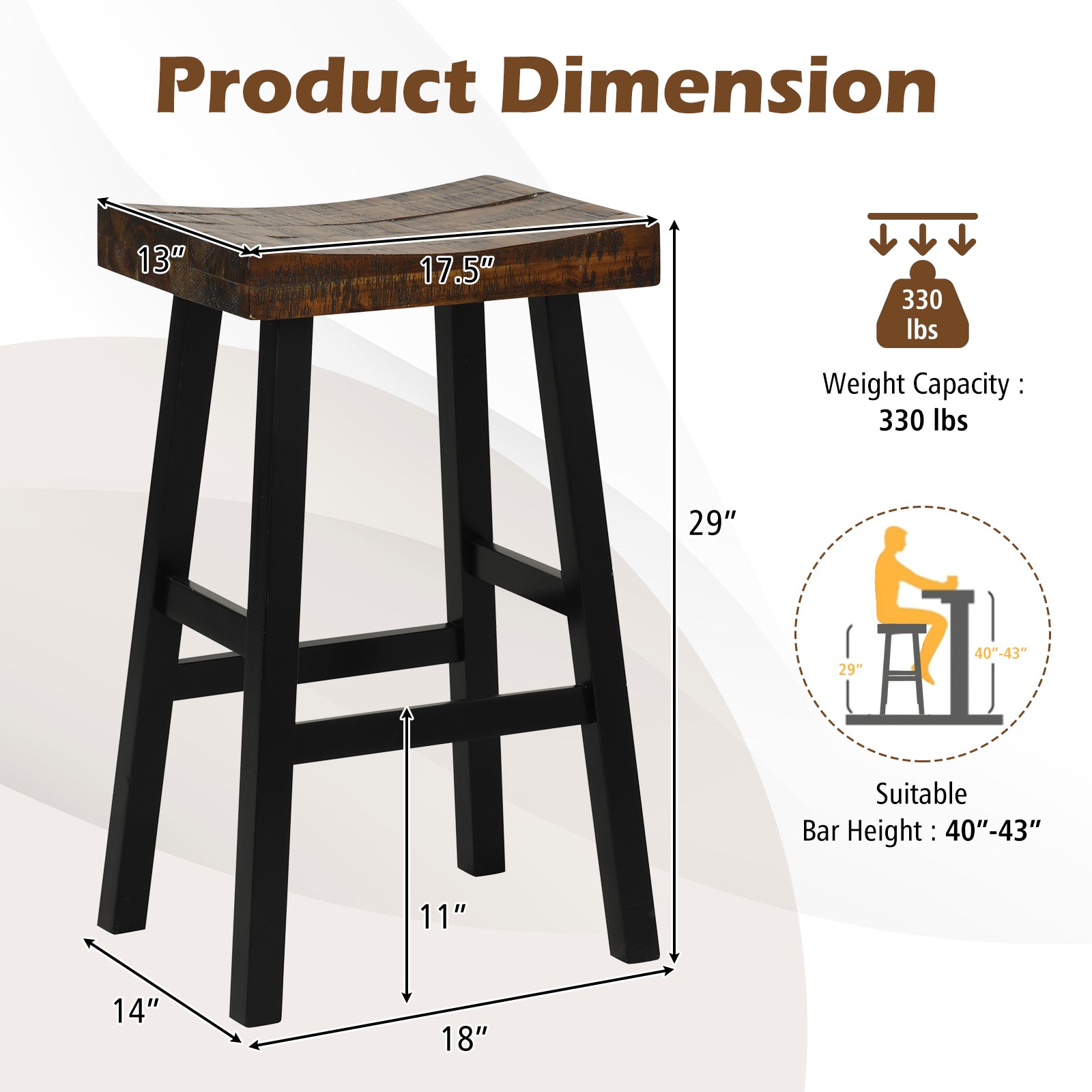 29 Inch Solid Wood Saddle-Seat with Curved Seat Surface and Comfortable Footrests-29 inches
