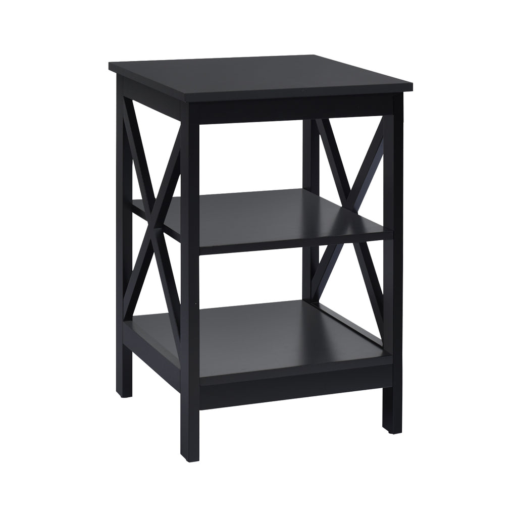 3-Tier X-Design Nightstands with Storage Shelves for Living Room Bedroom-Black