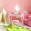 Kids Princess Makeup Dressing Play Table Set with Mirror -Pink