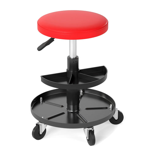 16.5"-22" Adjustable Height Seat Rolling Mechanic Stool with Wheels-Red