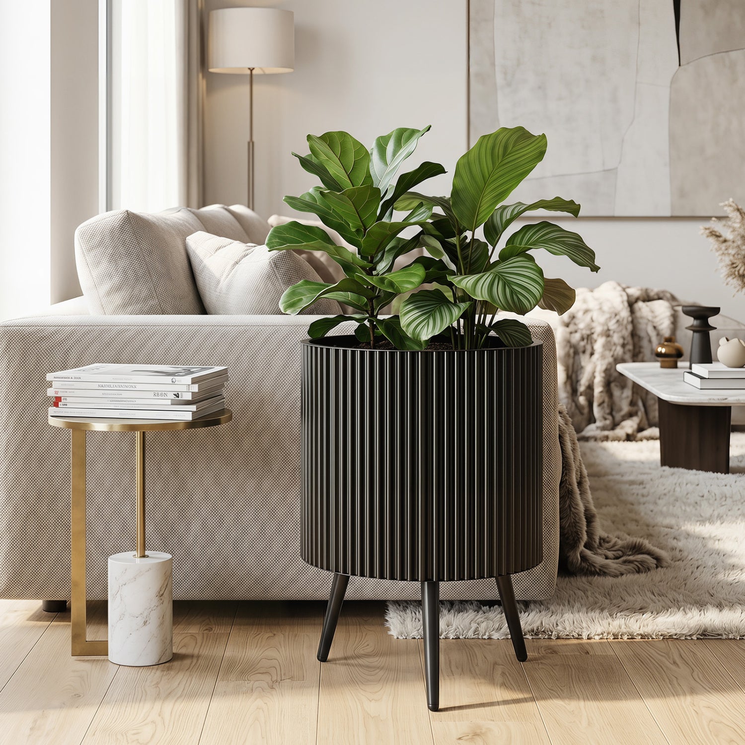 16.5 Inch Plant Pot with Stand and Tapered Legs for Garden