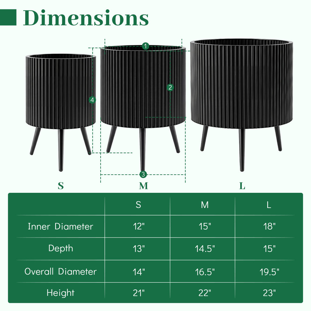 16.5 Inch Plant Pot with Stand and Tapered Legs for Garden