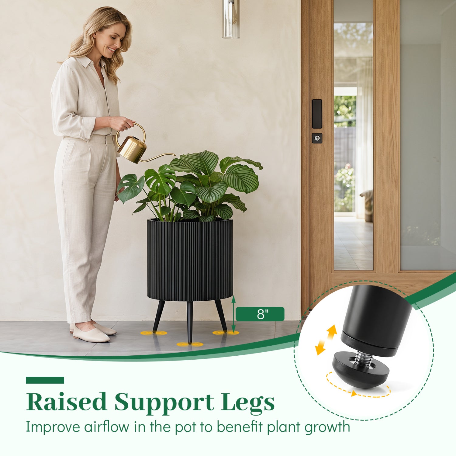 16.5 Inch Plant Pot with Stand and Tapered Legs for Garden