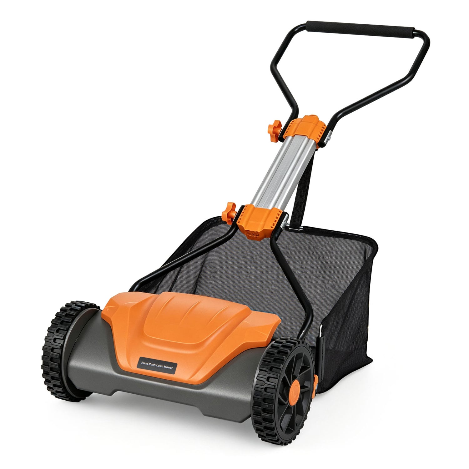16 Inch Adjustable Cutting Heights 5-Blade Push Reel Lawn Mower with 8 Gal Removable Grass Catcher Bag-Orange