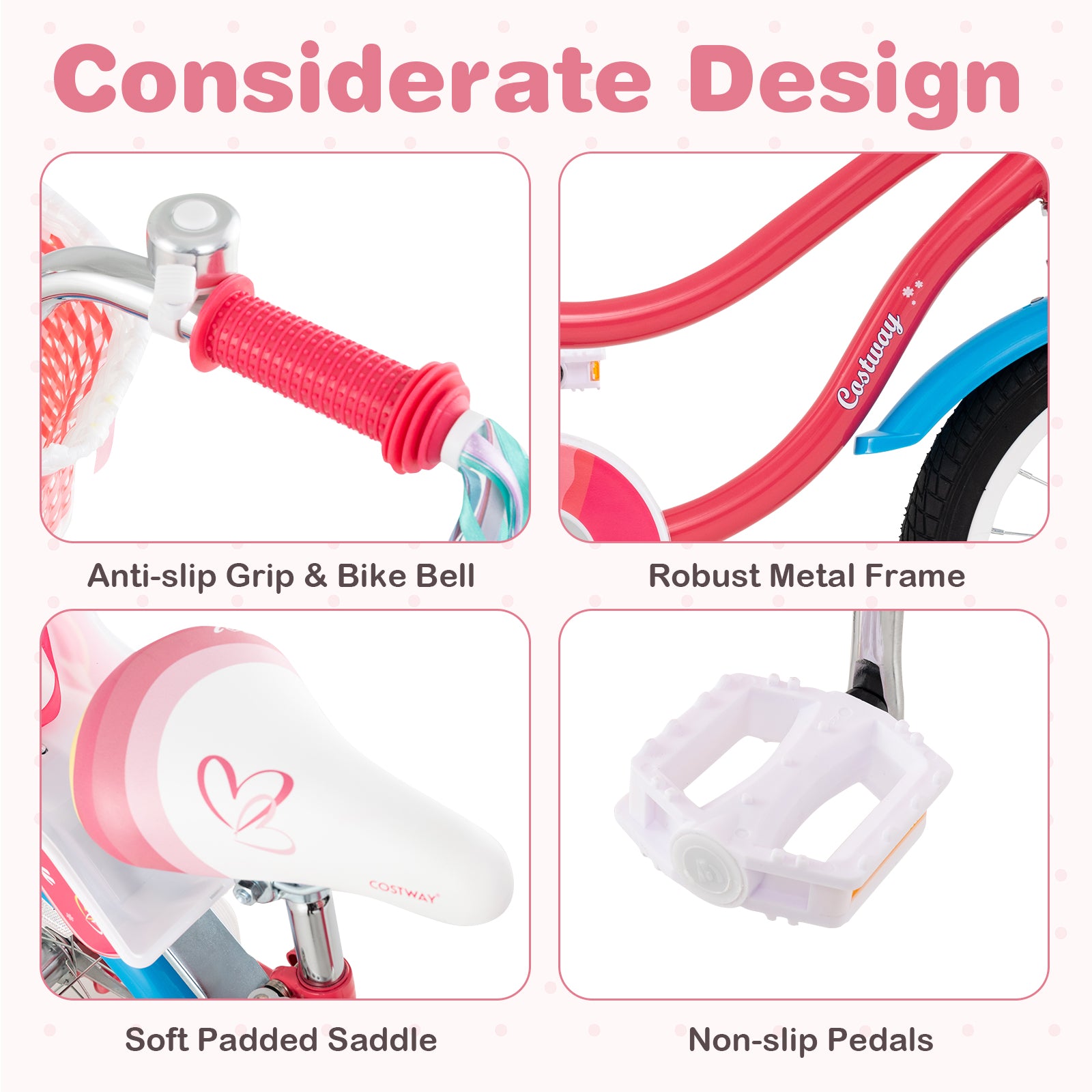 16 Inch Girls Bike for 4-7 Years Old Kids Bike with Doll Seat and Training Wheels