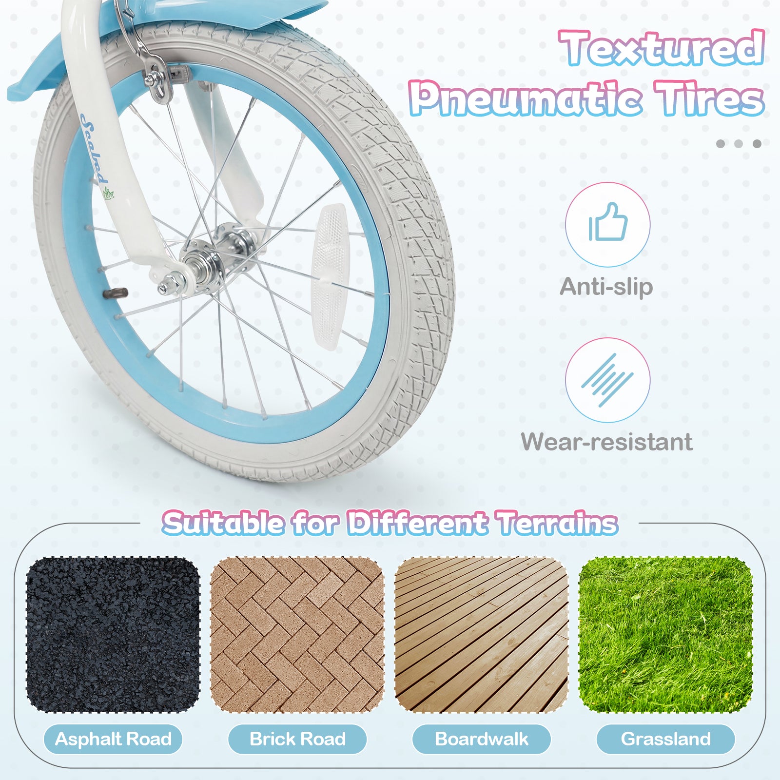 16 Inch Kids Bike Adjustable with Basket and Streamers Blue for Kids Aged 4-7 Years Old - Princess of the Sea Theme