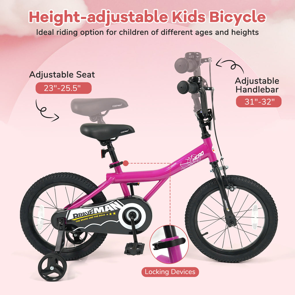 16-Inch Kids Bike with Removable Training Wheels Pink-Brave Hero