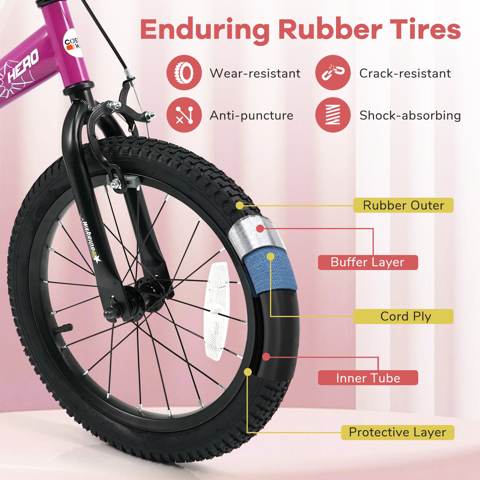 16-Inch Kids Bike with Removable Training Wheels Pink-Brave Hero
