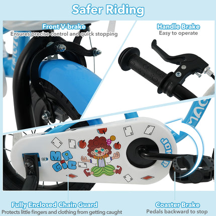 16 Inch Kids Bike with Training Wheels and Basket Navy Color