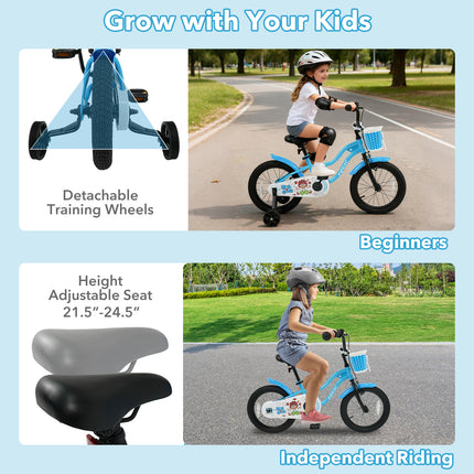 16 Inch Kids Bike with Training Wheels and Basket Navy Color