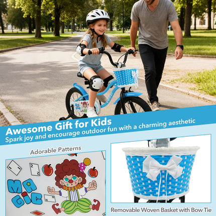 16 Inch Kids Bike with Training Wheels and Basket Navy Color
