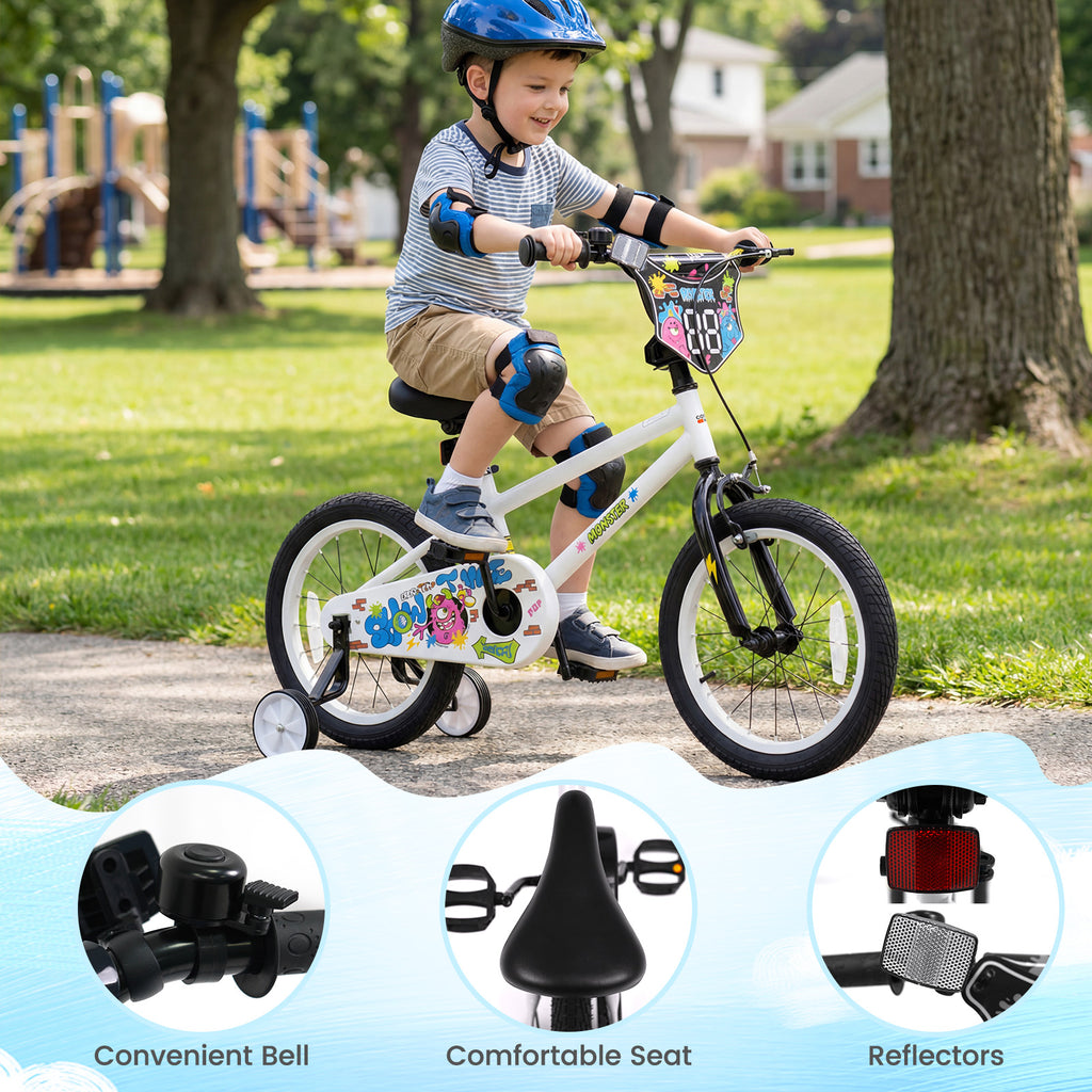 16 Inch Kids Bike with Training Wheels for Ages 4-7 Years Old White- Street Art Time