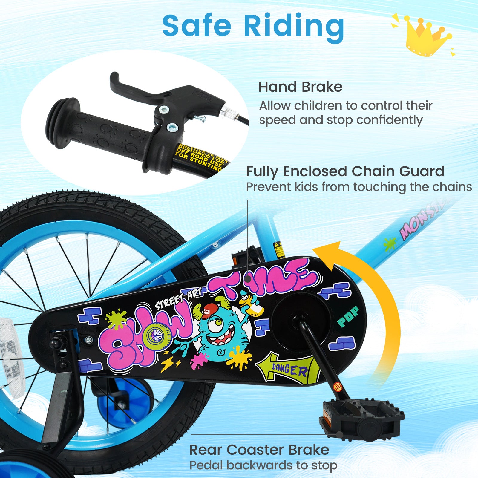 16 Inch Kids Bike with Training Wheels for Ages 4-7 Years Old Blue- Street Art Time