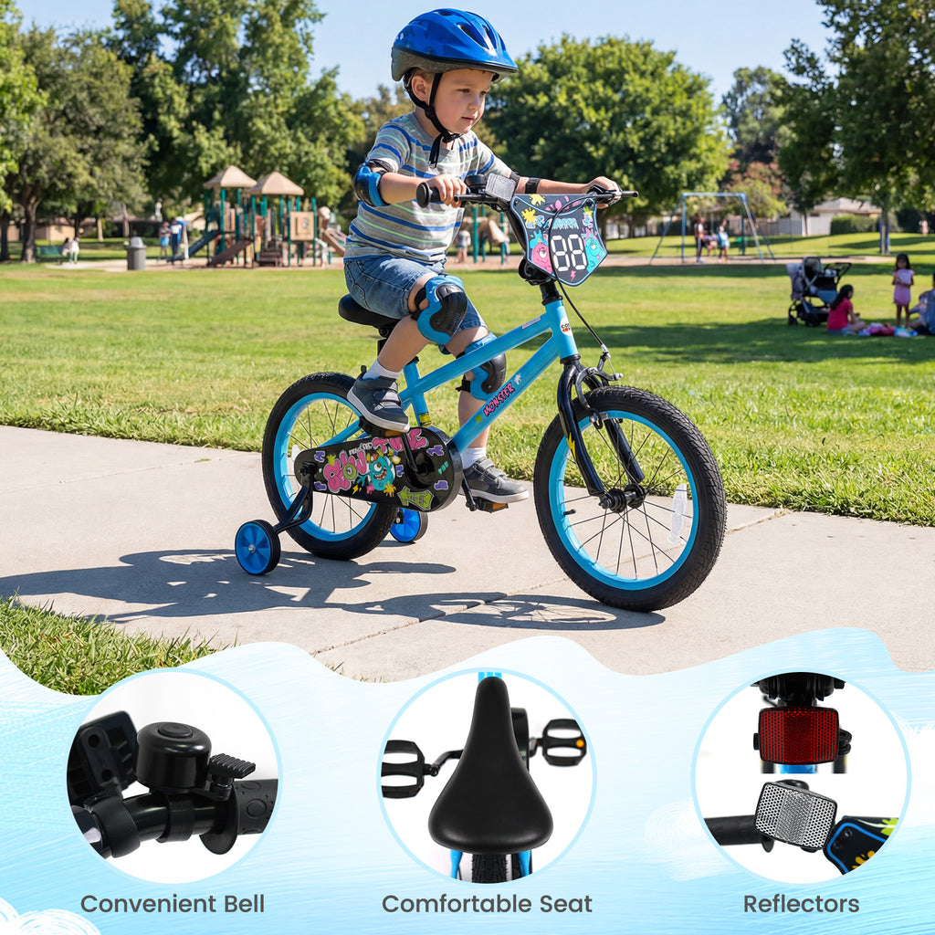 16 Inch Kids Bike with Training Wheels for Ages 4-7 Years Old Blue- Street Art Time
