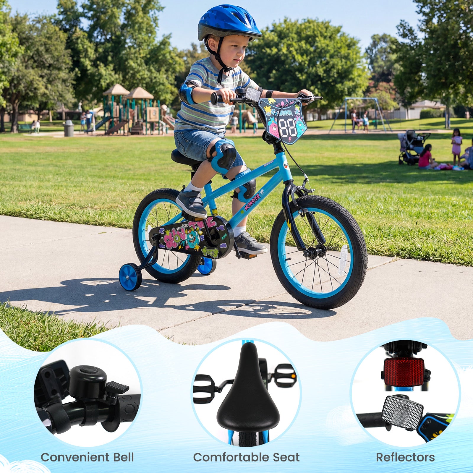 16 Inch Kids Bike with Training Wheels for Ages 4-7 Years Old Blue- Street Art Time