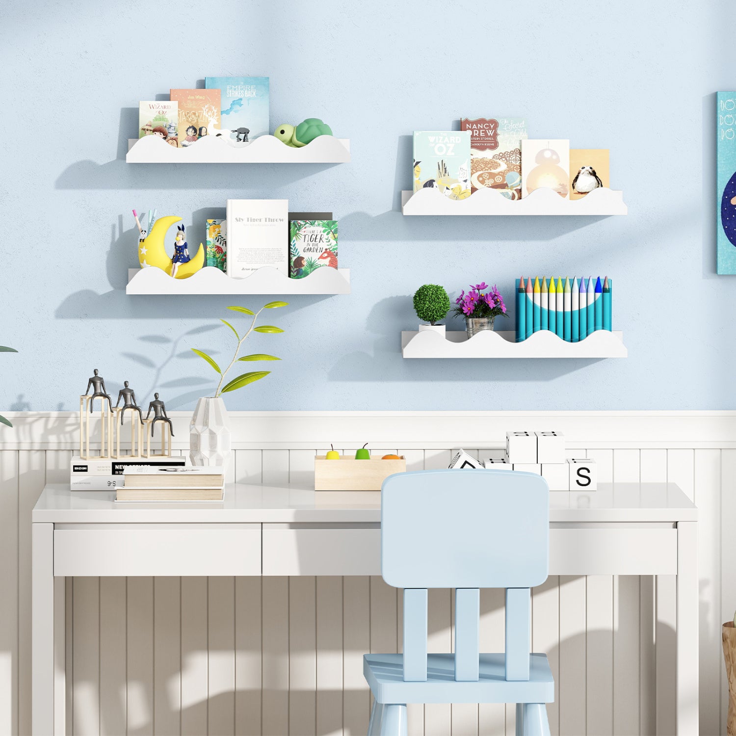 16 Inch Kids Bookshelf Set of 4 Floating Nursery Book Shelves for Decoration Book Toy Storage-White