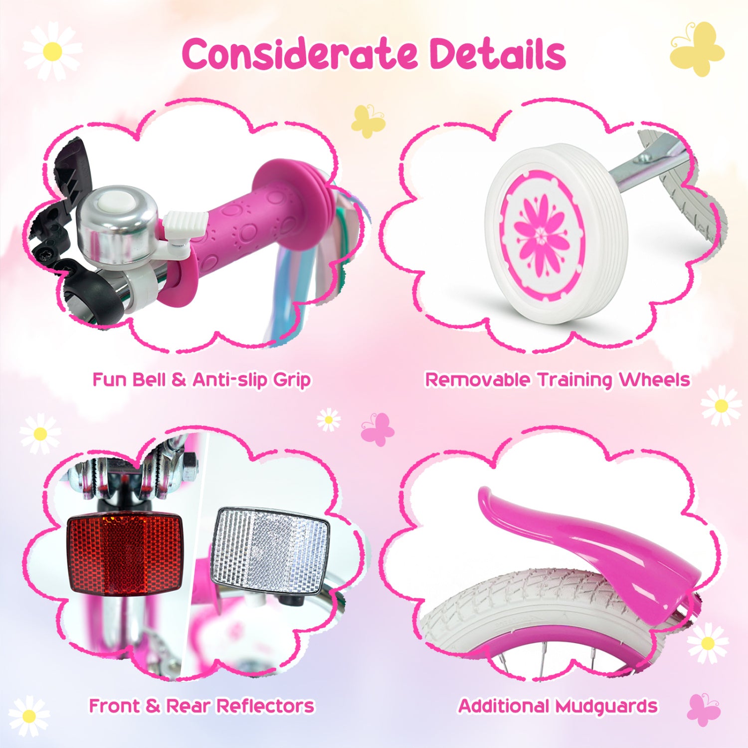 16 Inches Girls Bike with Front Bag and Streamers for 4-7 Years Pink