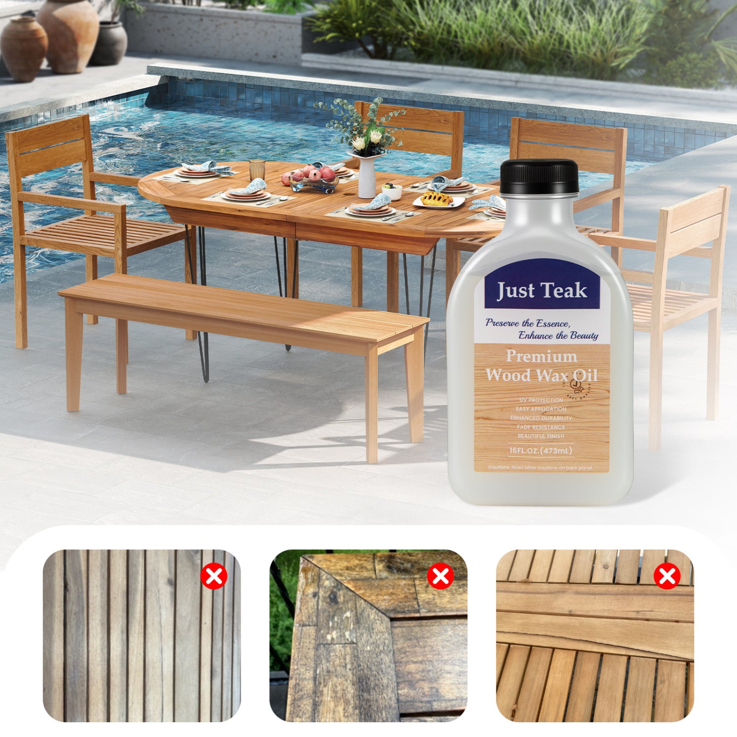 16 oz Wood Oil Cleaner and Brightener for Outdoor and Indoor Furniture Set of 2
