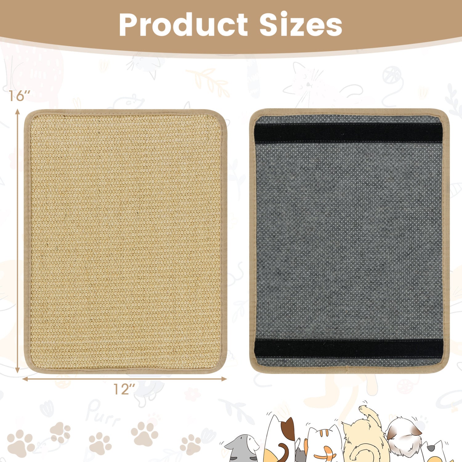 16 x 12 Inch 6-Piece Cat Scratcher Mat Set