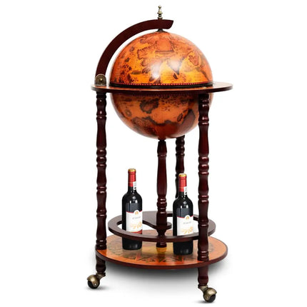 16th Century Wood Globe Wine Bar Stand - Dark Red - Wine Racks