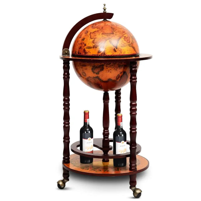 16th Century Wood Globe Wine Bar Stand - Dark Red - Wine Racks