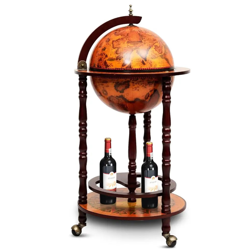16th Century Wood Globe Wine Bar Stand - Dark Red - Wine Racks