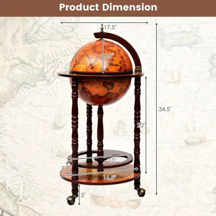 16th Century Wood Globe Wine Bar Stand - Dark Red - Wine Racks