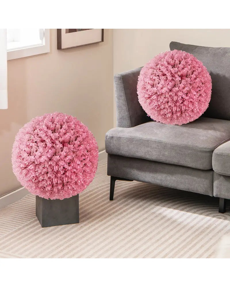 17.5 Inch Faux Purple Eucalyptus Decorative Balls with 7 Layers Leaves for Backyard Porch Garden and Wedding-Pink