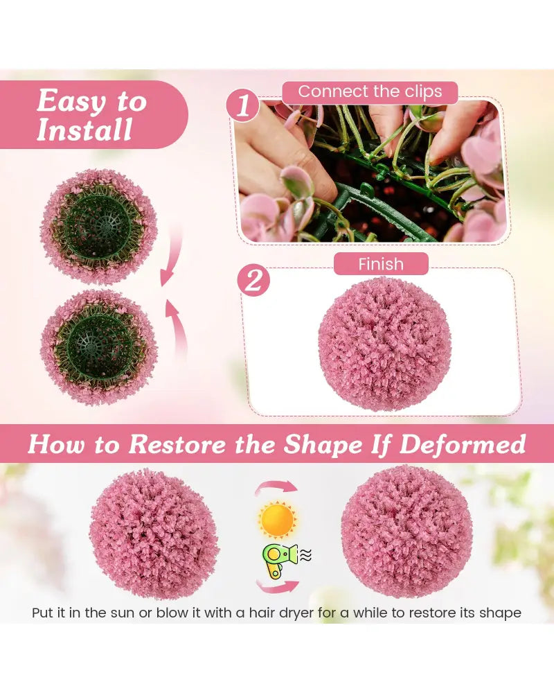 17.5 Inch Faux Purple Eucalyptus Decorative Balls with 7 Layers Leaves for Backyard Porch Garden and Wedding-Pink