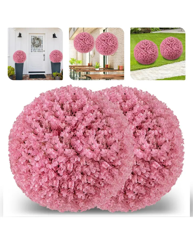 17.5 Inch Faux Purple Eucalyptus Decorative Balls with 7 Layers Leaves for Backyard Porch Garden and Wedding-Pink