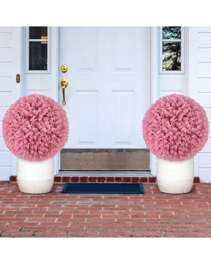 17.5 Inch Faux Purple Eucalyptus Decorative Balls with 7 Layers Leaves for Backyard Porch Garden and Wedding-Pink