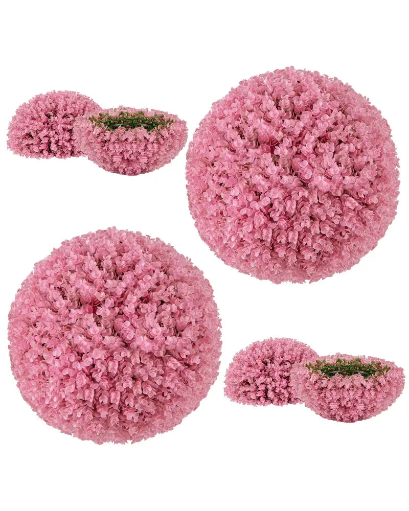 17.5 Inch Faux Purple Eucalyptus Decorative Balls with 7 Layers Leaves for Backyard Porch Garden and Wedding-Pink
