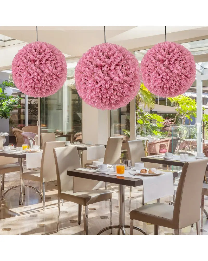 17.5 Inch Faux Purple Eucalyptus Decorative Balls with 7 Layers Leaves for Backyard Porch Garden and Wedding-Pink