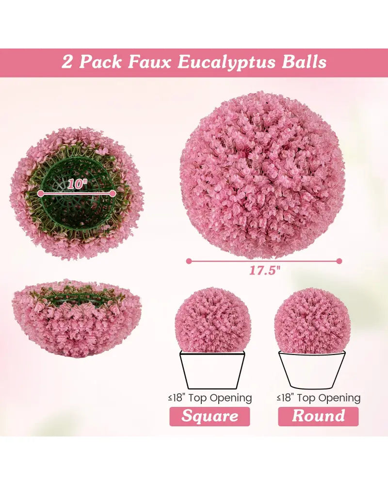 17.5 Inch Faux Purple Eucalyptus Decorative Balls with 7 Layers Leaves for Backyard Porch Garden and Wedding-Pink