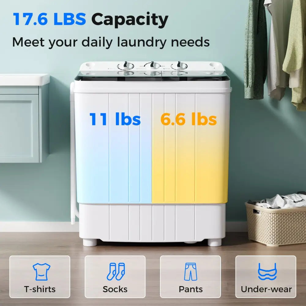 17.6 lbs Portable Washing Machine with Drain Pump-Black - Gray - Washing Machines