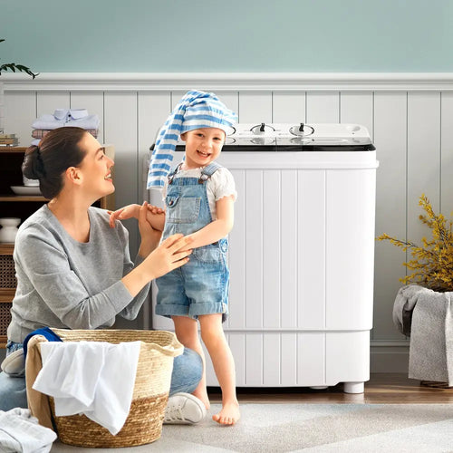17.6 lbs Portable Washing Machine with Drain Pump-Black - Gray - Washing Machines