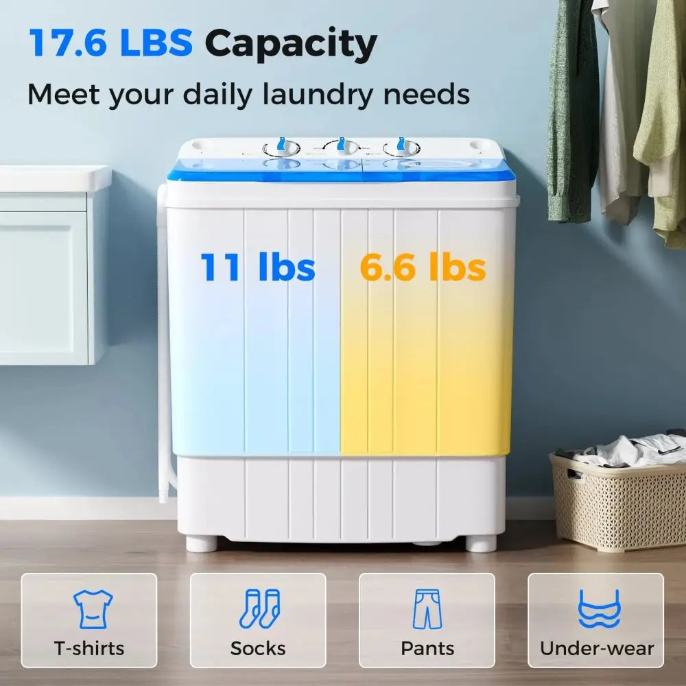 17.6 lbs Portable Washing Machine with Drain Pump-Blue Costway