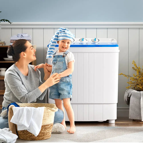 17.6 lbs Portable Washing Machine with Drain Pump-Blue - Blue - Washing Machines