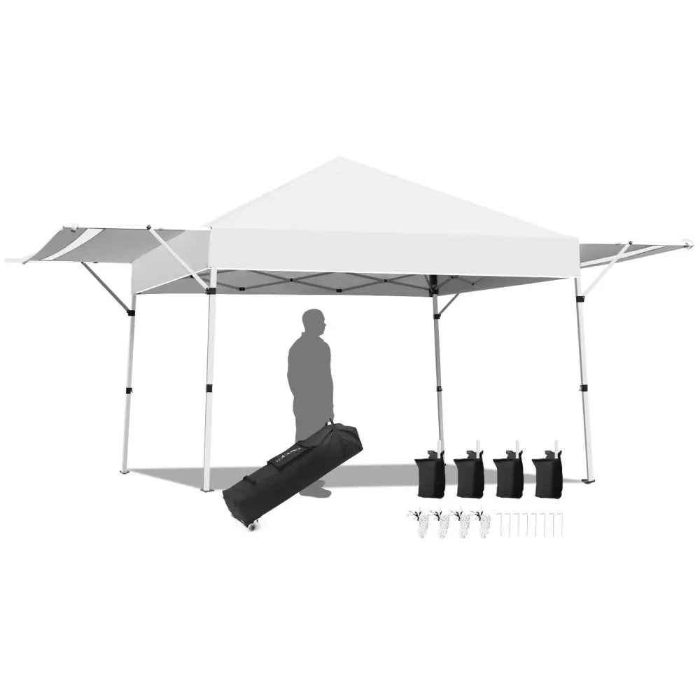 17 Feet x 10 Feet Foldable Pop Up Canopy with Adjustable Instant Sun Shelter-White - White - Canopies