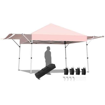 17 Feet x 10 Feet Foldable Pop Up Canopy with Adjustable Instant Sun Shelter-Pink - Pink - Canopies