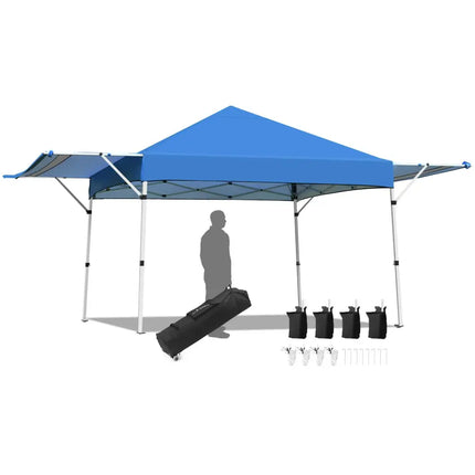 17 Feet x 10 Feet Foldable Pop Up Canopy with Adjustable Instant Sun Shelter-Blue - Blue - Canopies